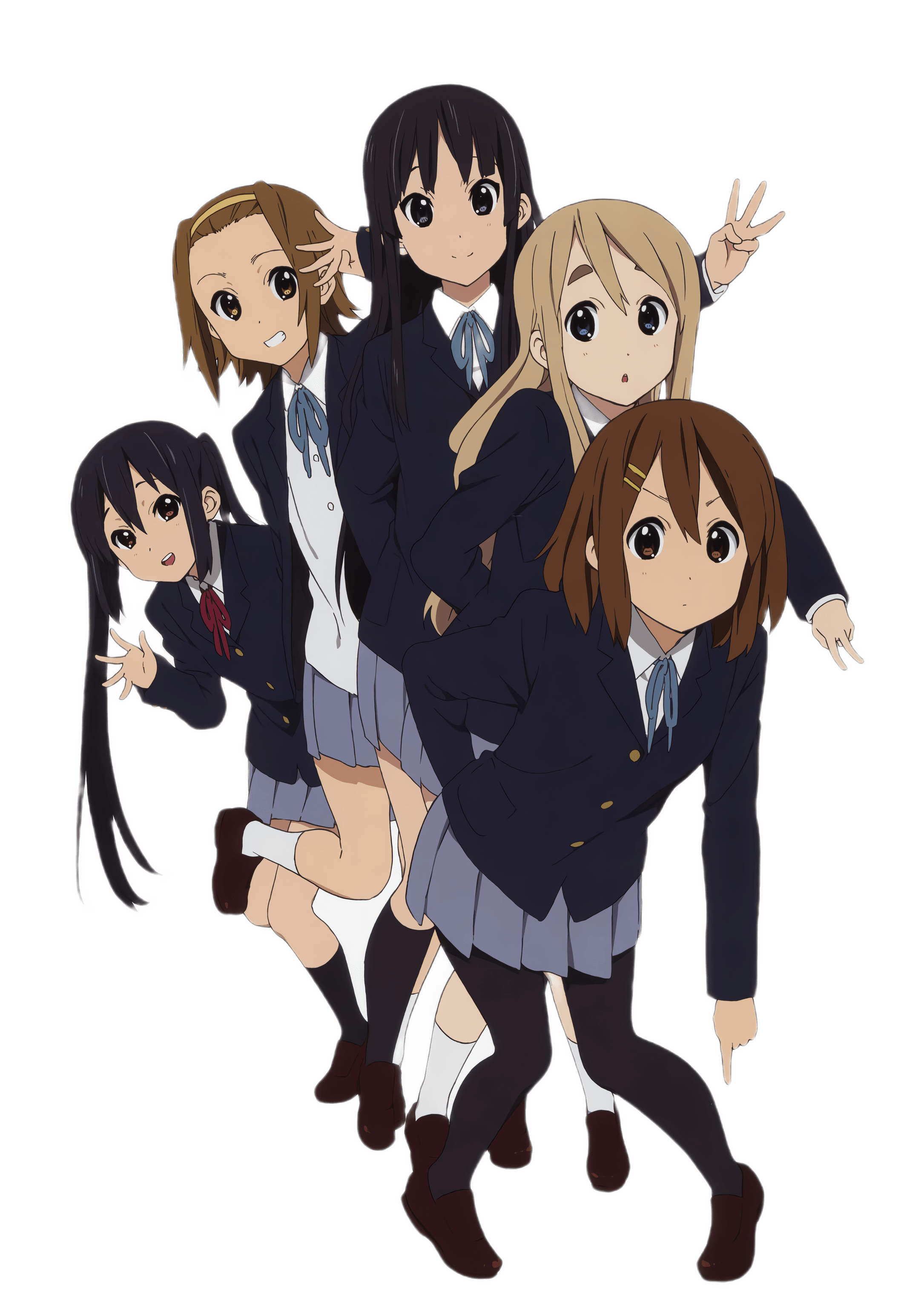 the members of k-on's ho-kago tea time band posing for a group photo